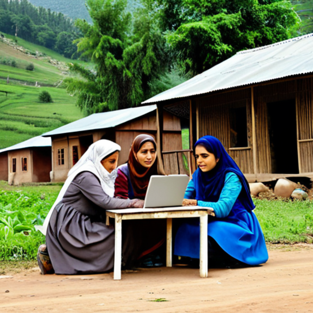 테크노피아와 젊은 세대의 반응 - Digital Divide Awareness** A group of young people, fully clothed in modest attire, gathered around...