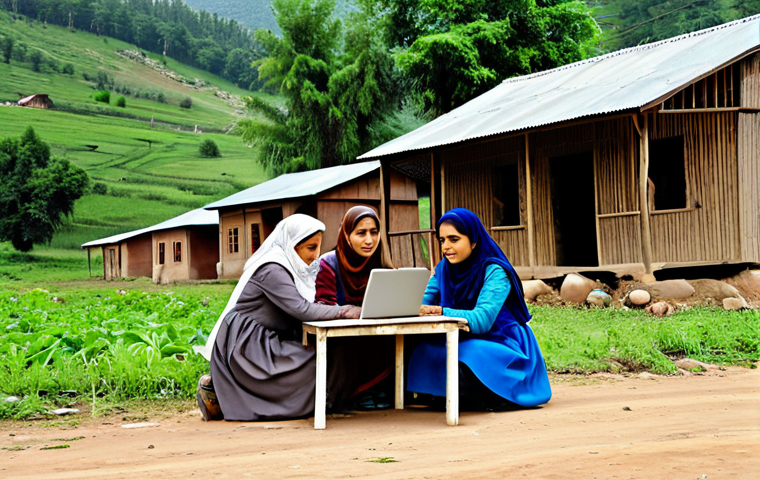 테크노피아와 젊은 세대의 반응 - Digital Divide Awareness** A group of young people, fully clothed in modest attire, gathered around...