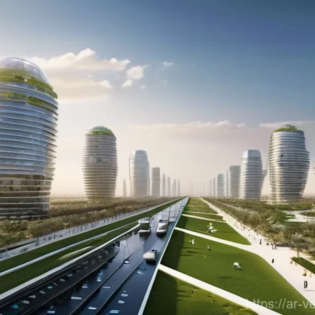 테크노피아와 포스트휴머니즘 - **Prompt:** A sprawling, hyper-futuristic smart city in the heart of a desert landscape, reminiscent...
