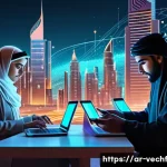 Home 22 테크노피아 시대에서의 권력 구조 - A detailed digital art scene showing a Middle Eastern urban environment where diverse people engage ...