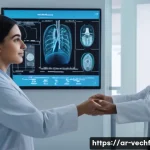 Home 20 테크노피아 비판에서의 기계 윤리 - A modern Middle Eastern healthcare clinic scene featuring an Arab female doctor wearing a white lab ...