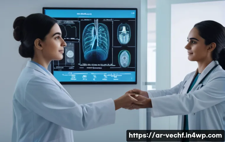 테크노피아 비판에서의 기계 윤리 - A modern Middle Eastern healthcare clinic scene featuring an Arab female doctor wearing a white lab ...